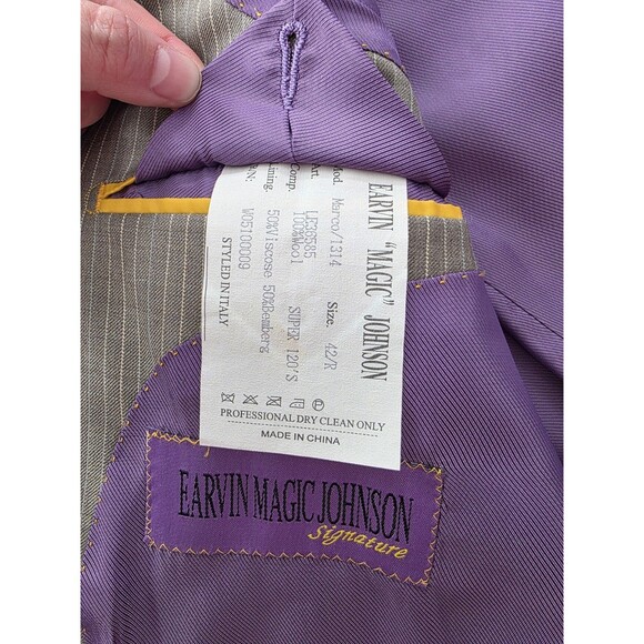 Earvin Magic Johnson 42R 36 Gray Striped Mens Jacket Pants Suit - Picture 5 of 16